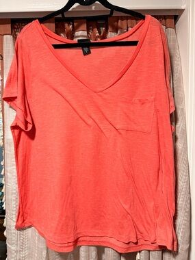 Torrid V-Neck Pocket Tee in Coral Pink